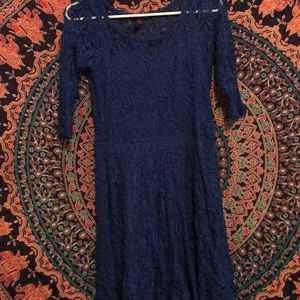 Royal blue half lace Sleeve dress